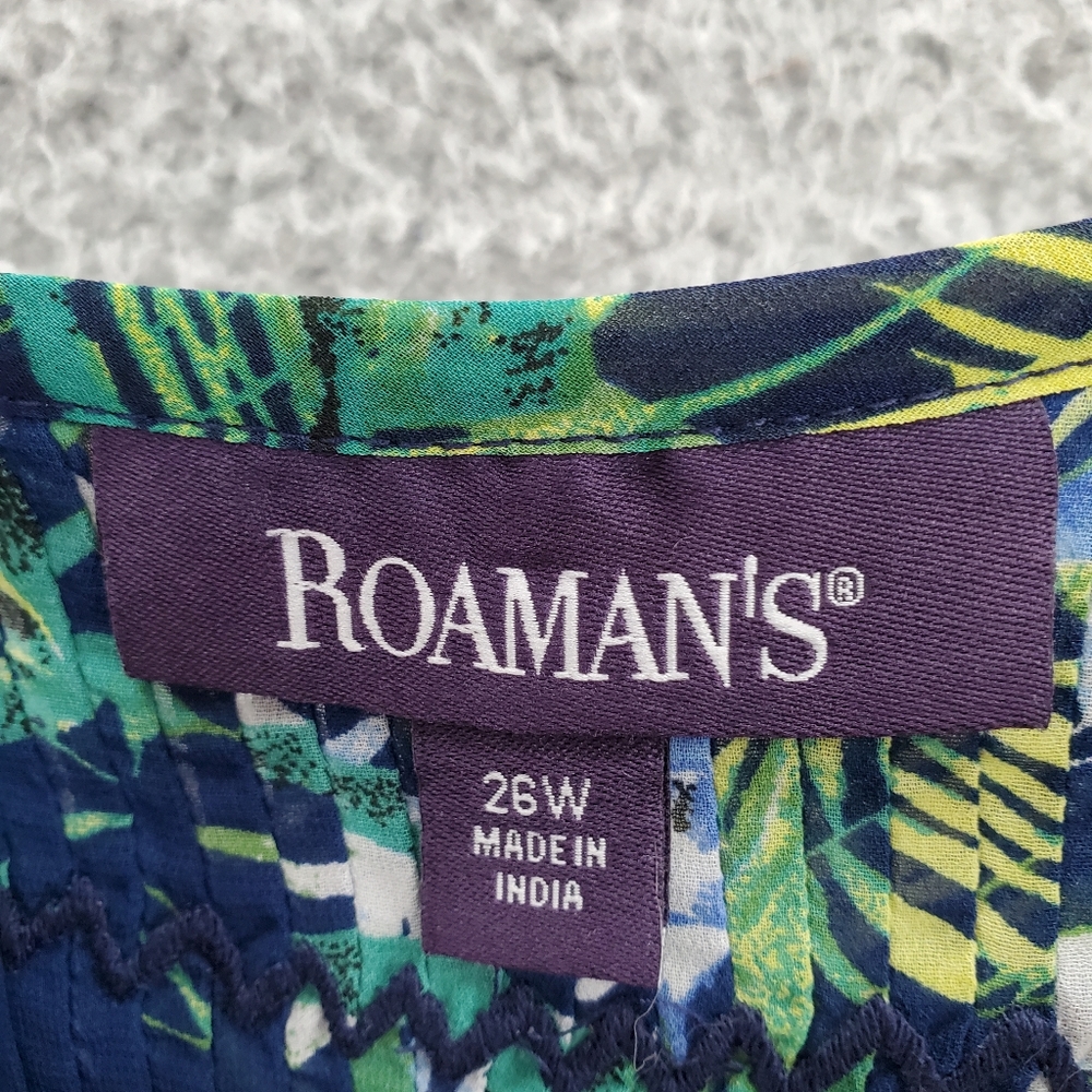 Roaman's Blue and Green Floral Tunic - Picture 2 of 10